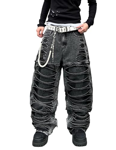 MaxOpen Men's Baggy Jeans Low Rise Jeans Wide Leg Skater Pants Loose Long Trousers Streetwear Dark Gray at Amazon