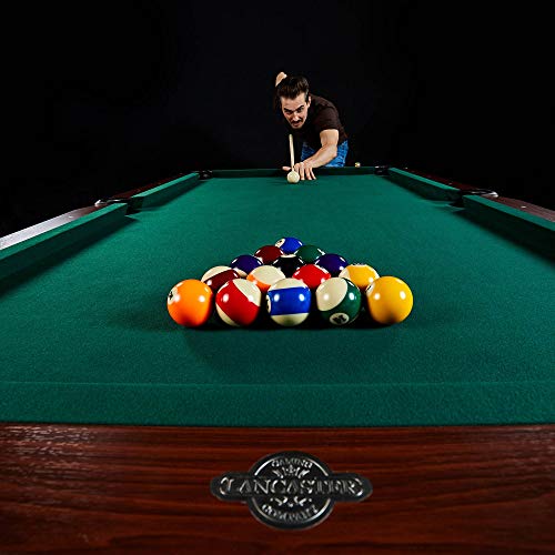 Lancaster 90 Inch Full Size Green Pool Table w/ Leather Pockets, Cues, and Chalk - Thumbnail 7