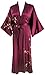 Ledamon Women's 100% Silk Kimono Long Robe - Classic Colors and Prints Enclosed in an Elegant Gift Box (Wine red)