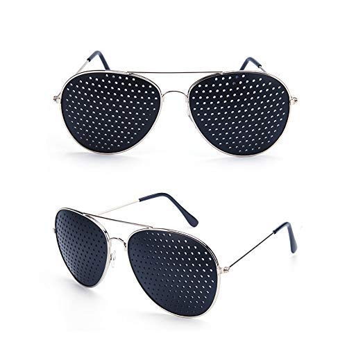 MonLiya 2PCS Retro Pinhole Sunglasses For Women Men Small Holes Eyeglasses Vision Care Glasses Unisex Eyesight Metal Frame Eyewear Eyesight Vision Improve Training Reading Glasses Anti-myopia Pin hole - Thumbnail 7