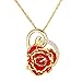 DEFAITH 24K Gold Dipped Rose Pendant Chain Necklace, Best Gifts for Wife Girlfriend Mother for Christmas Valentine's Day Anniversary Birthday Gift - Heart Red