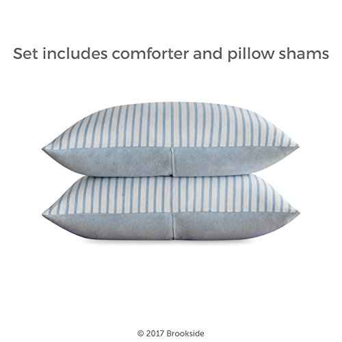 BROOKSIDE Striped Chambray Comforter Set - Includes 1 Pillow Sham - Reversible - Down Alternative - Hypoallergenic - All Season - Box Stitched Design - Twin - Calm Sea Blue
