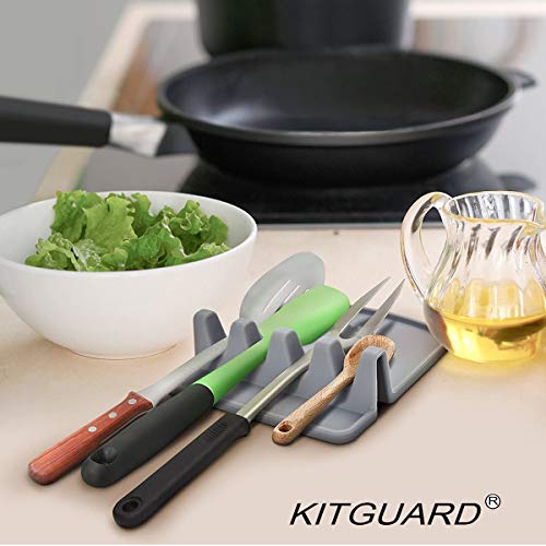 Spoon Rest Gray,Silicon Spoon Rest Mat,Stove Spoon Rest,Utensil Spoon Rest,Silicon Spoon Rest, Kitchen Utensil Rest,Silicone Spoon Rest-by KITGUARD