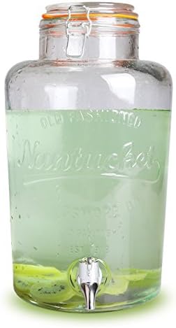 Glass Beverage Drink Dispenser with Hermetic Glass Locking Lid,2.1 Gallon/271 Ounce