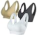 KINYAOYAO Women's 3-Pack Seamless Post-Surgery Bra Sports Bra with Removable Pads Black-White-Beige