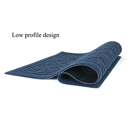 YK Decor Indoor Outdoor Entrance Rug Floor Mats Shoe Scraper Doormat Non Slip Rubber Backing Heavy Duty Door Mat Waterproof Low-Profile Mats for Entry Garage High Traffic Areas (24x16 inch, Blue)