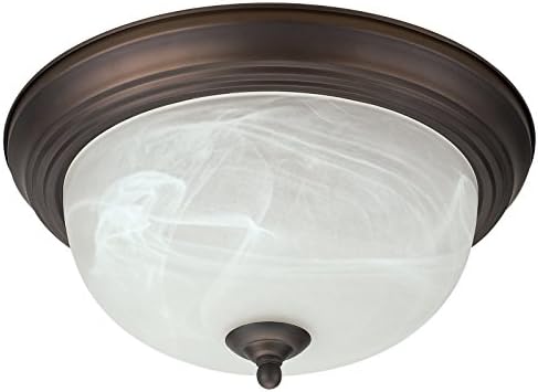 Trendy Flush Mount Ceiling Light Oil Rubbed Bronze Fixture 13" Alabaster Glass Shade Great For Your Home Office