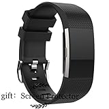 Bands for Fitbit Charge 2, Classic Fitness Replacement Accessories Wrist Band for 2016 Fitbit Charge 2 HR（screen protector free） (Black, Large ( 6.7