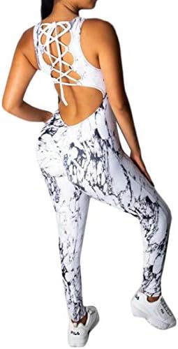UUYUK Women Bodycon Yoga Sleeveless Lace Up Bandage Gym Workout Leopard Print Jumpsuit Romper