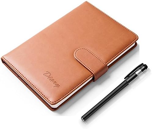 Hardcover Notebook, Leather Writing Notebooks Business Journal Cute Diary Ruled [220 pages/110 sheet] with a Pen, magnetic buckle, Bookmark [6.3 x 8.5 inch] (Brown)