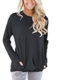 XUERRY Women Casual Batwing Long Sleeve Solid Crewneck Sweatshirt With Pockets Loose T Shirt Tunics Blouses Tops