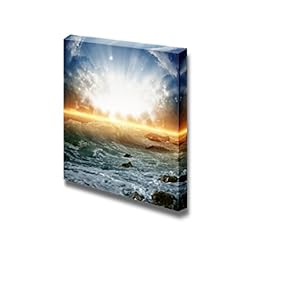 Canvas Prints Wall Art - Magical Sunrise Over The Roaring Ocean | Modern Wall Decor/Home Decoration Stretched Gallery Canvas Wrap Giclee Print. Ready to Hang - 12" x 12"