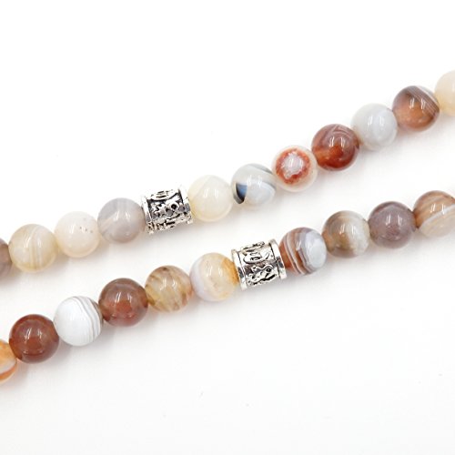 Mala Beads Bracelet, Buddhist Mala Prayer Beads, Buddha Bless Me Statement Necklace (Botswana Agate) - Thumbnail 2