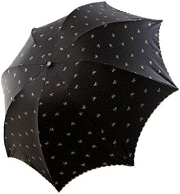 OUBAO Embroidery Lace Bow Dome Parasol Sun/Rain Folding Umbrella (Black)