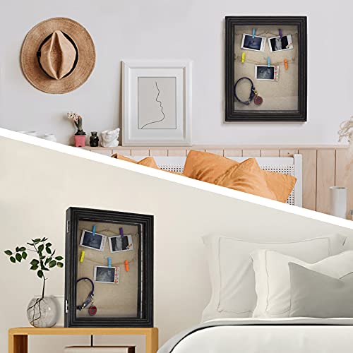 HSicily LED Shadow Box Frame 11x14”Shadow Box Display Case with Lights Wood Memory Box Linen Back Glass Window for Keepsakes Memorabilia Awards Bouquet Military Photos Black