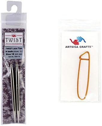 ChiaoGoo Twist Red Lace 4-Inch (10cm) Interchangeable Circular Knitting Needle Tip Size US 2 (2.75mm) Bundle with 1 Artsiga Crafts Stitch Holder 7504-2