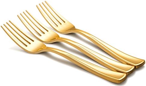 Kaya Collection - Disposable Plastic Gold Silverware Cutlery, Shiny Metallic Flatware - 1 Pack (60 Forks)