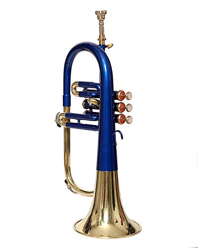 SC EXPORTS FLUGEL HORN 3 VALVE Bb PITCH BLUE + BRASS WITH FREE HARD CASE + MP