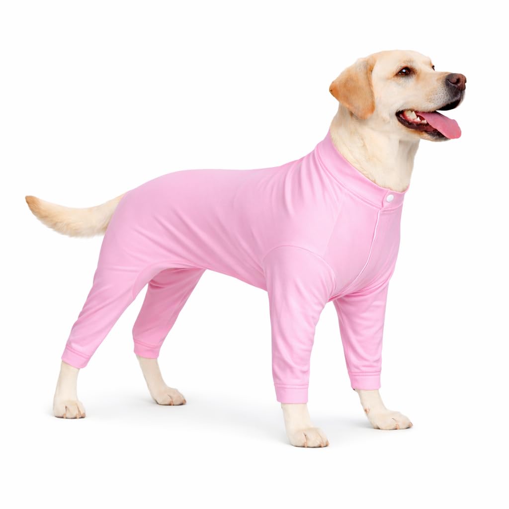 Lovelonglong Four Feet Dog Lightweight Pajamas, Pure Cotton Dog Jumpsuit Onesie T-Shirt Stylish PJS Puppy Costume Large Medium Small Dogs Pink 4XL