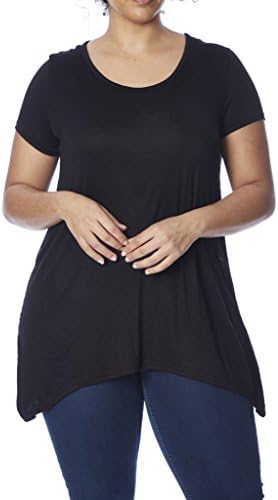 [77008XR1-BLK-2X] Womens Plus Size Sharkbite Top: Lace Back Tunic High-Low Shirt