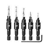 Woodworking Tool Countersink Drill Bit Set 1/4 Inch Hex Shank Power Tools Accessories for Plastic Metal 5Pcs/Set #5#6#8#10#12 Silver