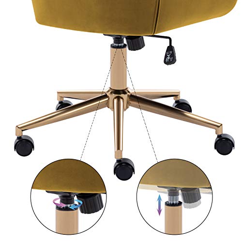 Duhome Velvet Desk Chair with Wheels, Gold Desk Chair Adjustable Swivel