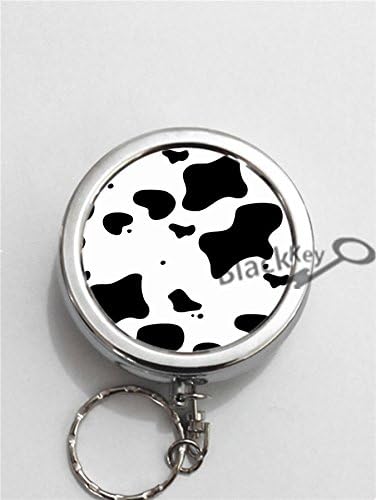 BlackKey Cow Pattern Round Portable Pocket Cigarette Ashtray Ash Holder with Key Ring -1335