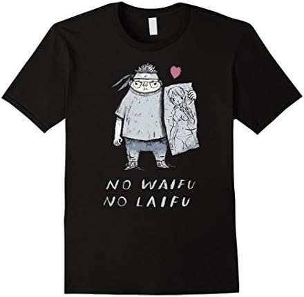 Mens no waifu no laifu weeaboo T-shirt / waifu pillow otaku shirt Medium Black