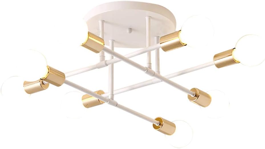 Mid Century Modern Sputnik Chandelier Lighting Modern Pendant Lights Vintage Semi Flush Mount Ceiling Light for Dining Room Bed Room Kitchen Room (Black + Gold, 8heads) [Energy Class A+]