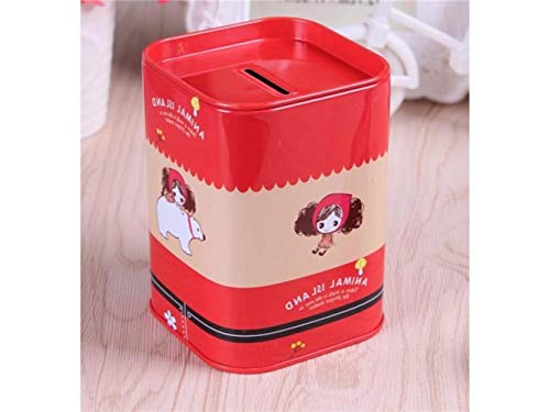 Saving Money Box Tinplate Creative Coin Counting Money Jar Piggy Bank Storage Box Money Box_(Red) Money Pot