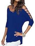 Viishow Women's Casual Loose Hollowed Out Shoulder Three Quarter Sleeve Shirts