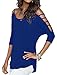 Viishow Women's Casual Loose Hollowed Out Shoulder Three Quarter Sleeve Shirts