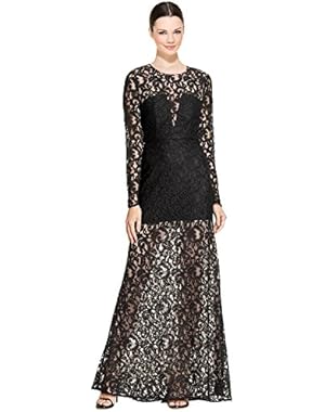BCBG Maxazria Veira Lace Illusion Long Sleeve Evening Gown Dress
