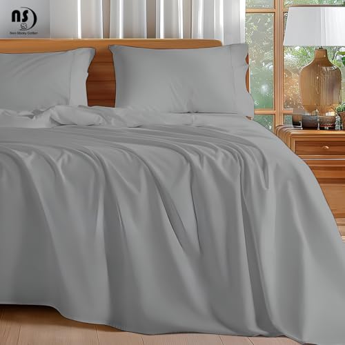 4 Piece Cotton Sheet Set Light Grey Solid