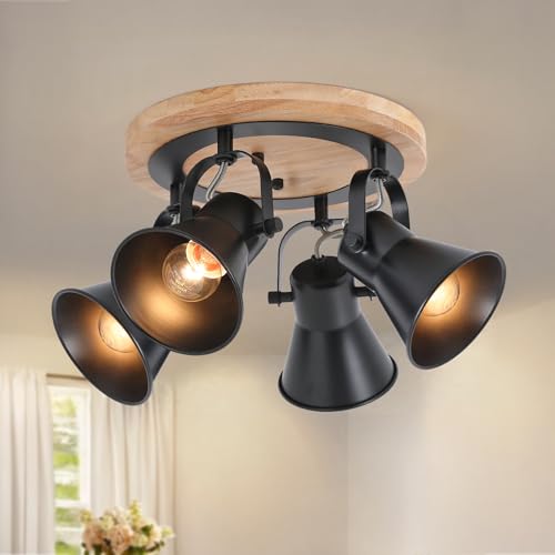 SEEBLEN 4-Light Track Lighting Fixtures Ceiling, Adjustable Directional Ceiling Light with Black Metal Shades, Kitchen Ceiling Light Fixture for Living Room Hallway Dining Room (Bulb Not Included) at Amazon