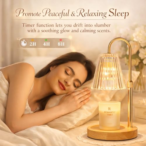 Funistree Candle Warmer Lamp with Timer & Dimmer, Height Adjustable Candle Warmer with 2 Bulbs, Birthday Gifts for Women Mum, New Home Gifts, Dimmable Candle Heater Lamp for Yankee Candles