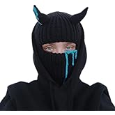 Funny Devil Horns Knitted Beanies Hat for Men Women Warm Balaclava Hat Full Face Ski Mask Hat