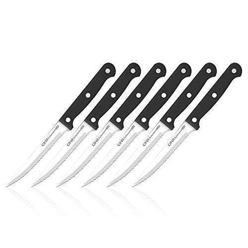 Ginsu KIS-KB-DS-006-1 Kiso Dishwasher Safe Black 6 Piece Steak Knife Set, 3" W x 11.25" x 1.5