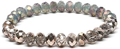 Southern Charm Gifts WOMEN'S FASHION STRETCH BEADED BRACELET WITH SPLIT COLORS TRANSPARENT BLUE/PURPLE RAINBOW BEADS AND TRANSPARENT CLEAR/GOLD BEADS