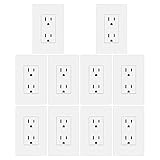 [10 Pack] BESTTEN Decorator Wall Receptacle Outlet, Decorative Screwless Wall Plate Included, Non-Tamper-Resistant, 15A/125V/1875W, Grounding, for Residential and Commercial, UL Listed, White