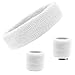 Kenz Laurenz Sweatband Set Cotton Sports Headband Terry Cloth Wristband Moisture Wicking Sweat Absorbing Head Band Athletic Exercise Basketball Wrist Sweatbands and Headbands