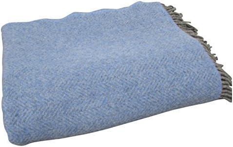 Large Merino Cashmere Wool Blanket - Luxuriously Plush, Decorative Irish Woolen Throw 54" x 71" (Royal Blue with Grey Fringe)
