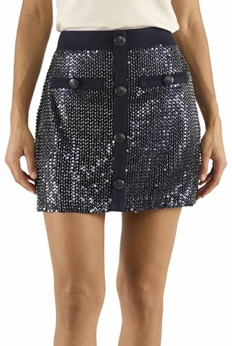 Ramy Brook Women's Ashley Beaded Mini Skirt, Navy Beaded Mesh, 10