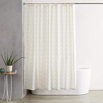 AmazonBasics Shower Curtain with Hooks - 72 x 72 Inch, Natural Herringbone