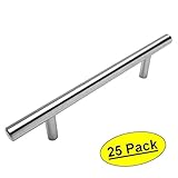 25 Pack - Cosmas 404-4SS True Solid Stainless Steel Construction 3/8 Inch Slim Line Euro Style Cabinet Hardware Bar Handle Pull - 4