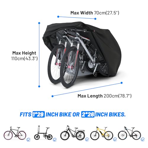 Favoto Bike Cover Outdoor Waterproof Bicycle Cover Thicken Oxford Windproof UV Sun Snow Dustproof with Lock Hole Storage Bag for Mountain Road City Bike Beach Cruiser Sport Bike | 420D Heavy Duty Bike Cover Rain Sun UV Dust Wind Proof with Storage Bag Bike Tarp for EBike Mountain Road City Bike, Black