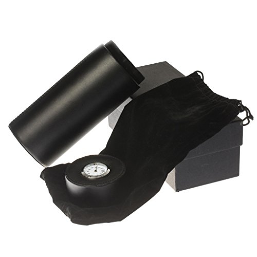 Black Leather Humidor Cigar Tube with Cedar Wood Interior (Includes Hygrometer & Long Humidifier) - Holds Up To 5 Cigars (depending on cigar type)