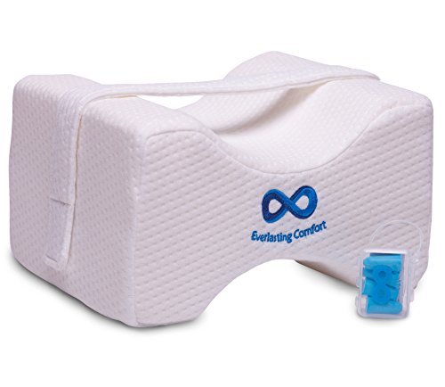 Everlasting Comfort 100% Pure Memory Foam Knee Pillow with Fully Adjustable and Removable Strap (White)