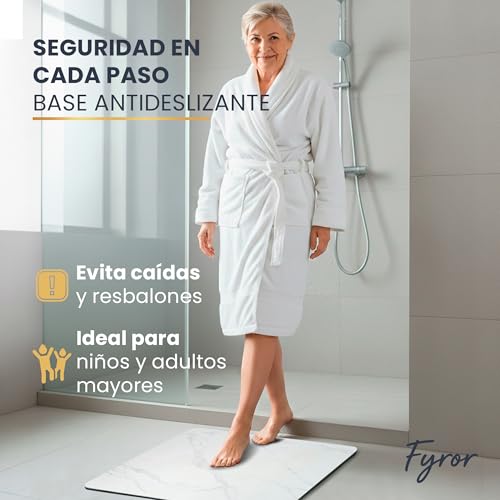 Fyror Diatomite Bath Mat Antibacterial 60 x 39 cm. Stone Bath Mat Quick Drying. Hygienic, Washable and Ecological. Keeps the floor dry and clean. Ideal for Families and Modern Homes.