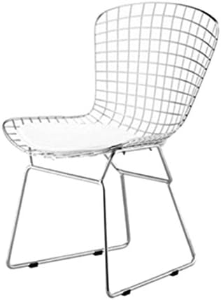Designer Modern Bertoia Style Wire Side Chair in White Cushions Set of 4